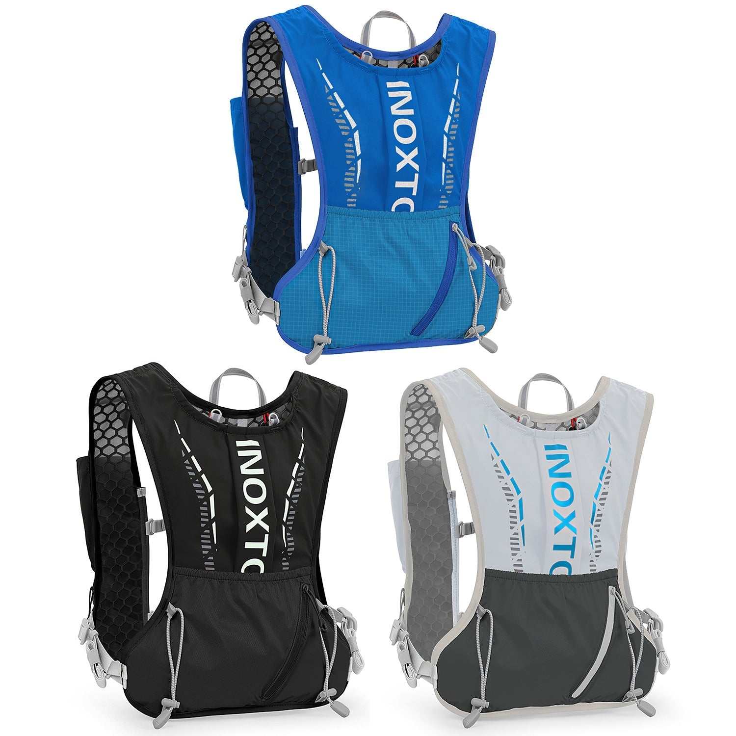 Hydration vest running backpack with water bladder and multiple pockets for trail running