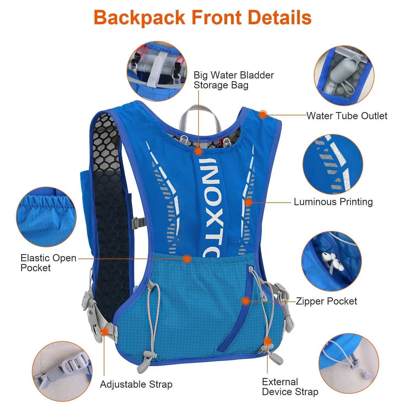 Hydration vest running backpack with water bladder and breathable mesh for trail running