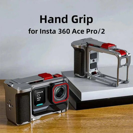 Insta360 Ace Pro 2 metal camera grip mount with quick release and ergonomic rubber handle