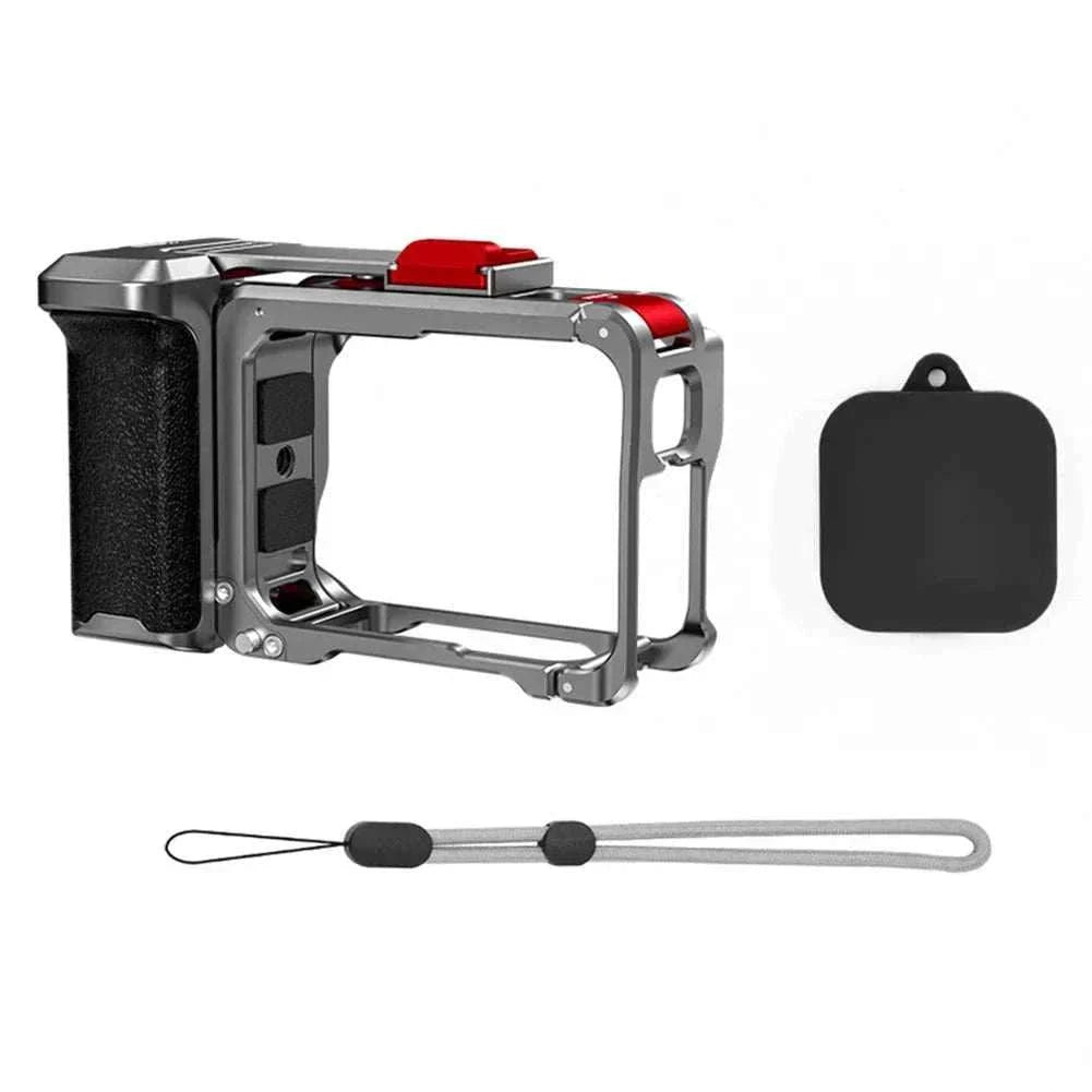 Insta360 Ace Pro 2 metal camera grip mount with quick release, ergonomic rubber handle, detachable cage, and tripod compatibility