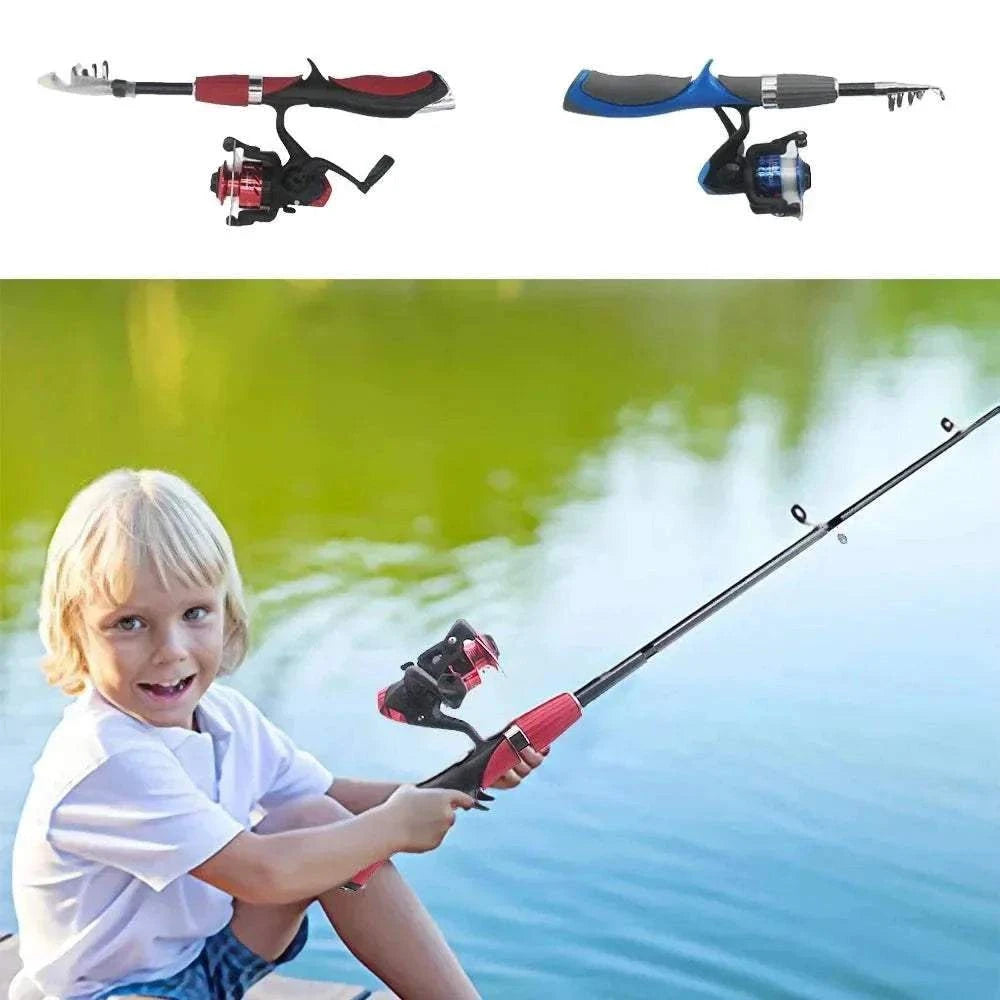 Kids telescopic fishing rod set with spinning reel and hooks for beginner anglers