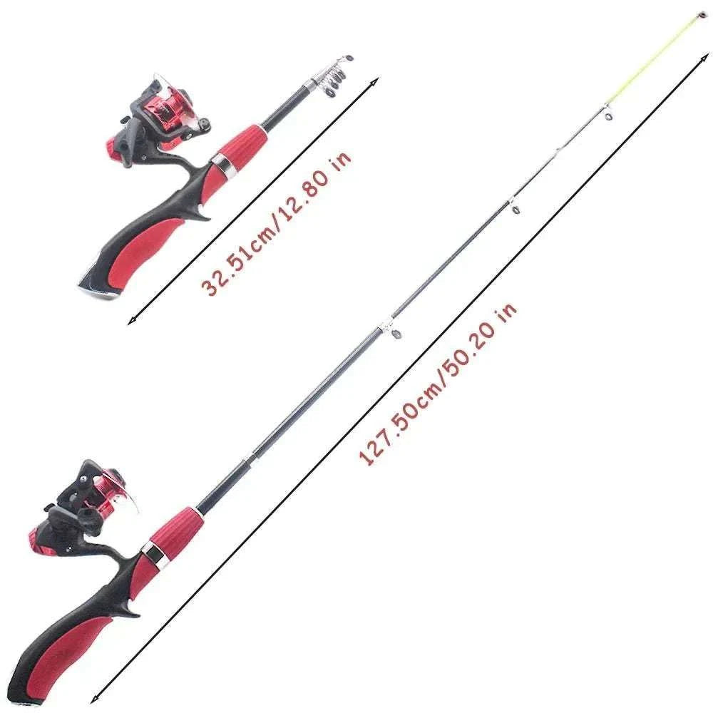 Kids telescopic fishing rod set with spinning reel and hooks for beginner anglers