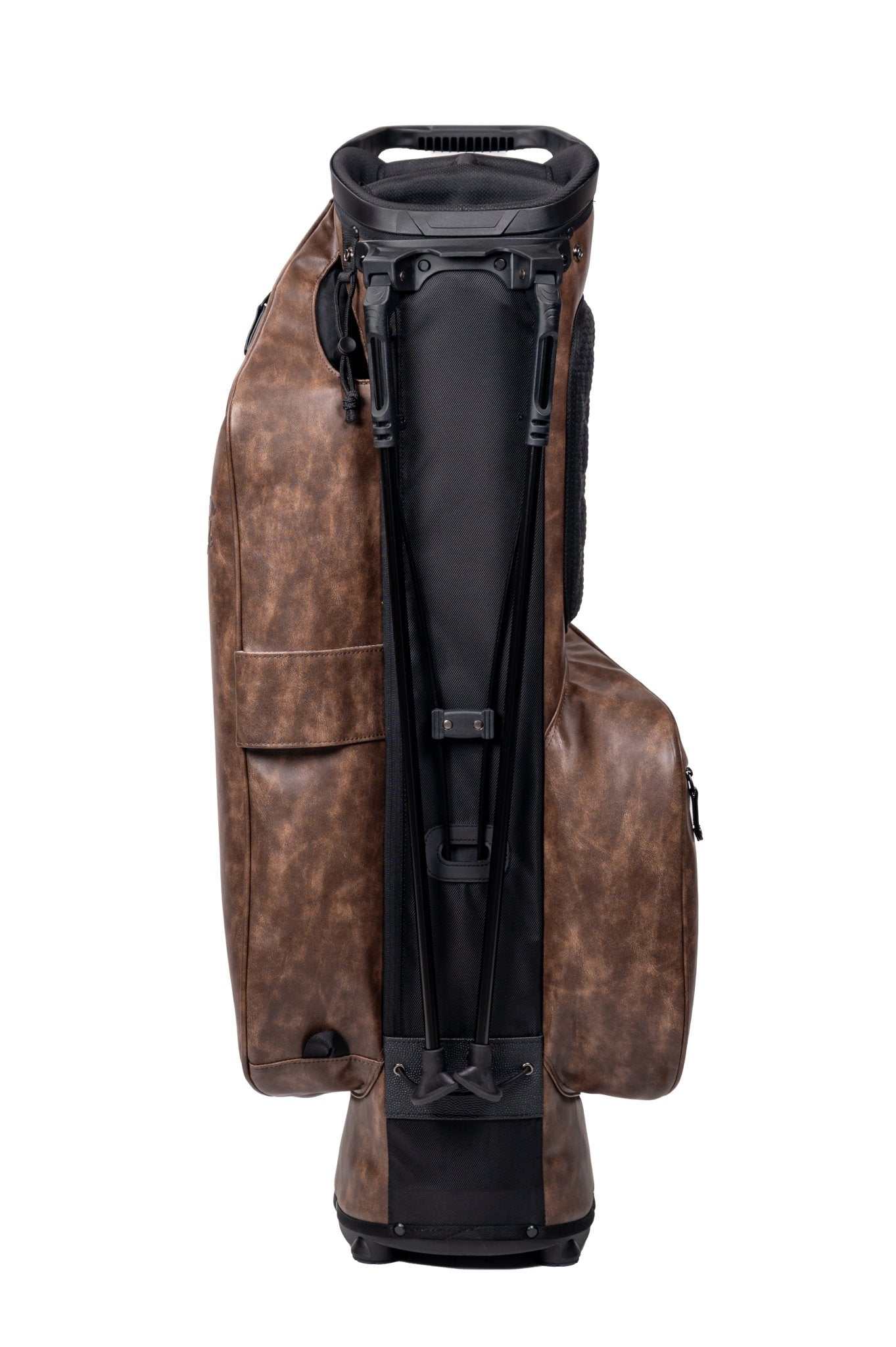 KRADUL LUX G Exotics 8.5" carry golf bag in weathered vegan leather with wicker weave accents and full-length dividers