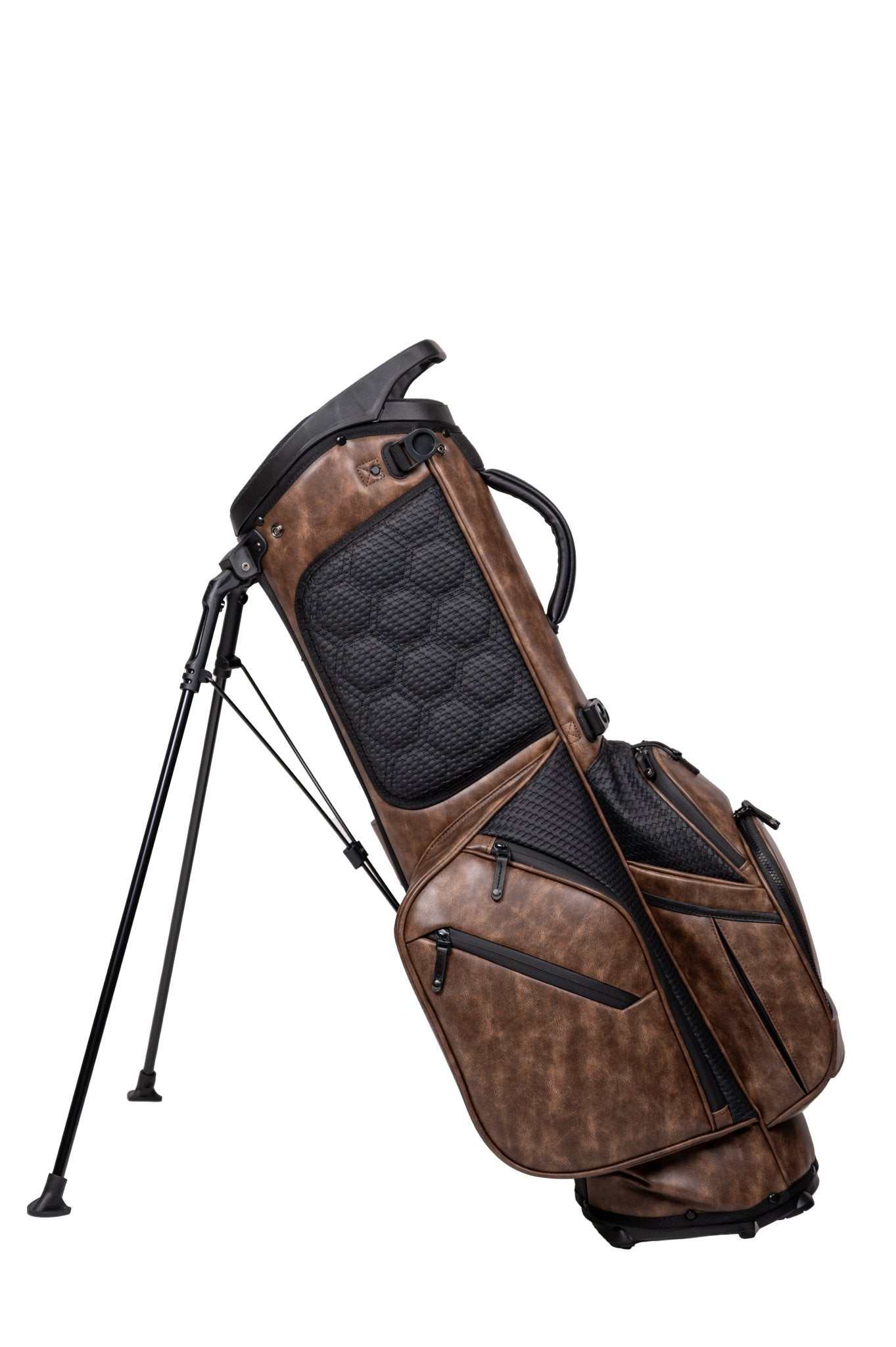 KRADUL LUX G Exotics 8.5" carry bag in woven weathered vegan leather with wicker accents and built-in stand