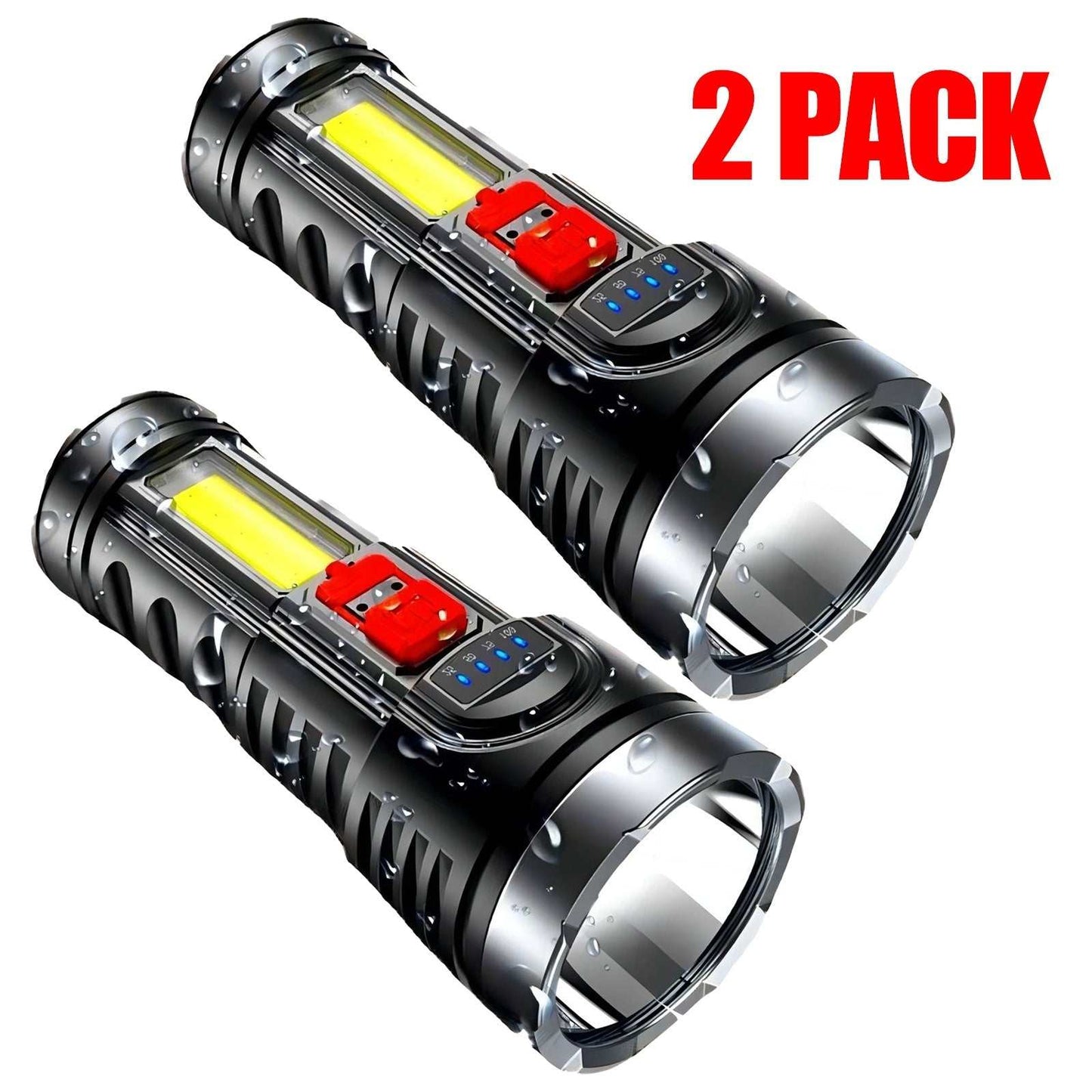 USB rechargeable LED flashlight with 4 lighting modes and IPX4 waterproof design