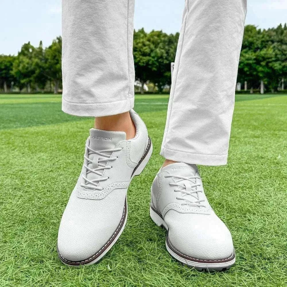 Men’s spiked golf shoes with EVA massage insole, PU upper, rubber outsole, lace-up closure, sizes 7-14