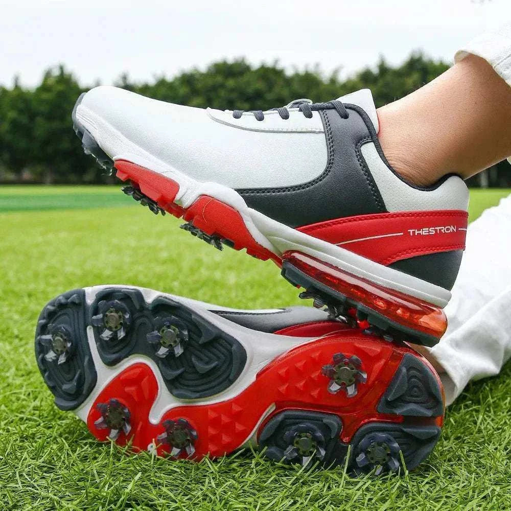 Men’s professional golf shoes with anti-slip rubber outsole, EVA insole, lace-up closure, and PU upper, available in sizes 7–14