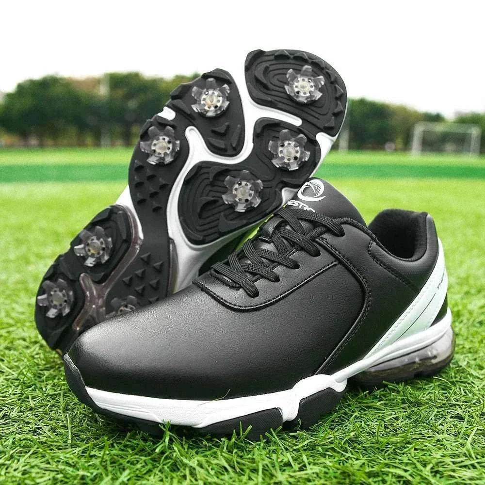 Men’s professional golf shoes with anti-slip rubber outsole and EVA insole in black and white design