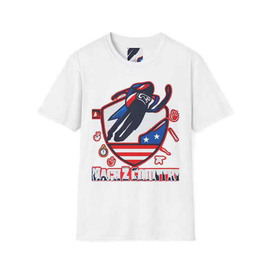 Mach Z Patriotic Ski Shield T Shirt with red, white, and blue country graphic on front