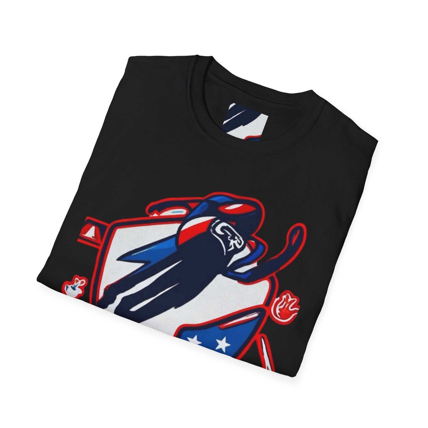 Mach Z Patriotic Ski Shield T Shirt with country graphic design and size chart detail