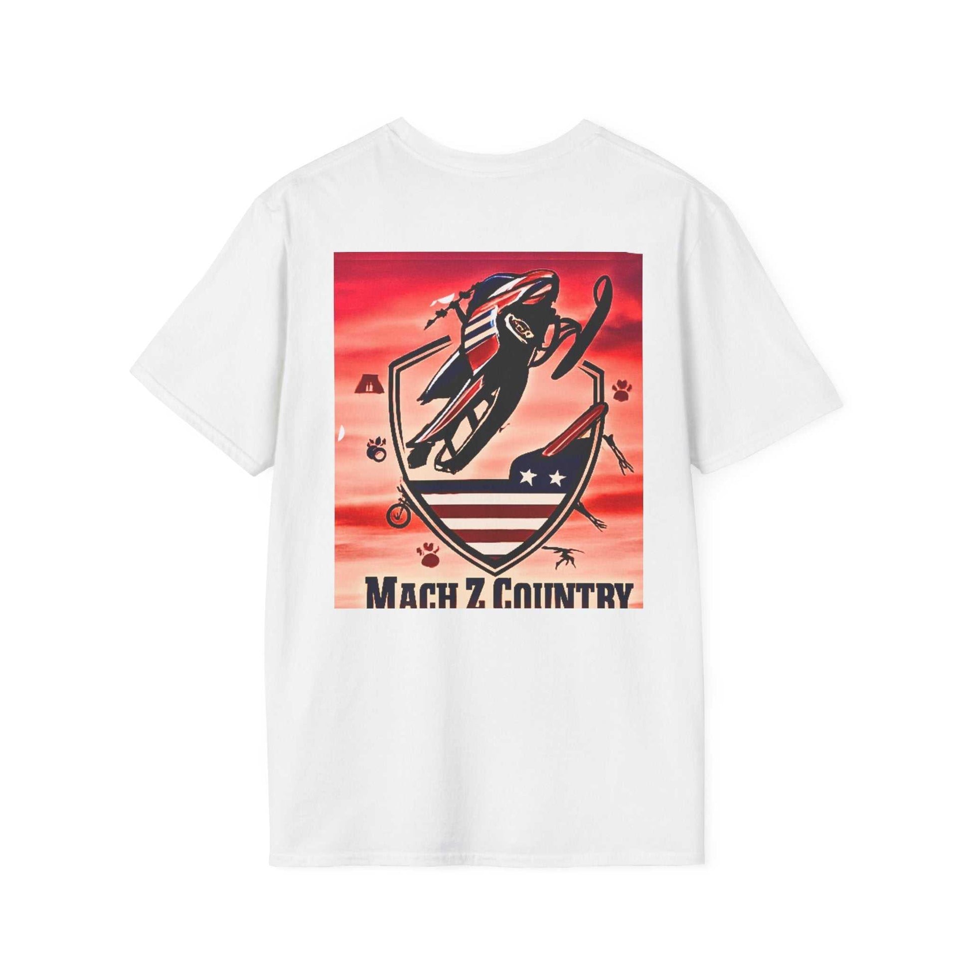 Mach Z Patriotic Ski Shield T Shirt with country graphic and sizing chart