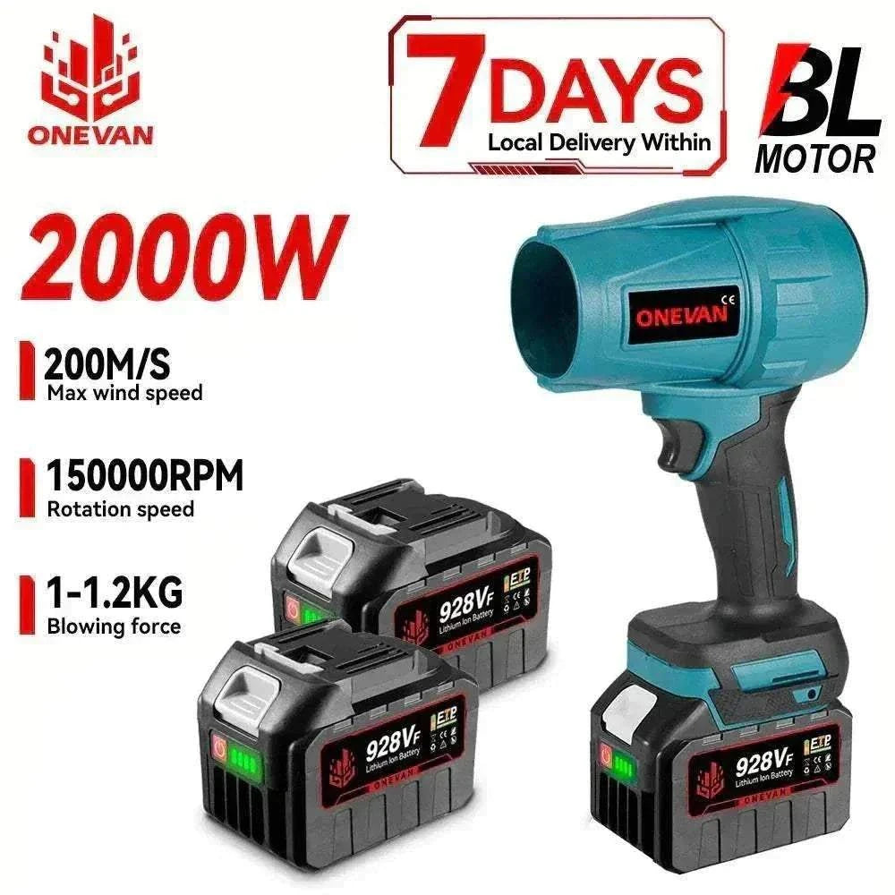 ONEVAN 2000W Brushless Turbo Cordless Leaf Blower with Makita battery compatibility and ergonomic design