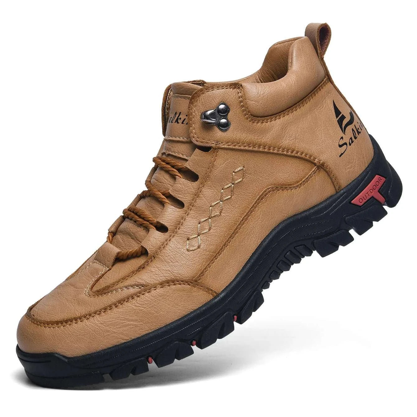 Men leather outdoor boots with lace-up ankle design and breathable split leather upper