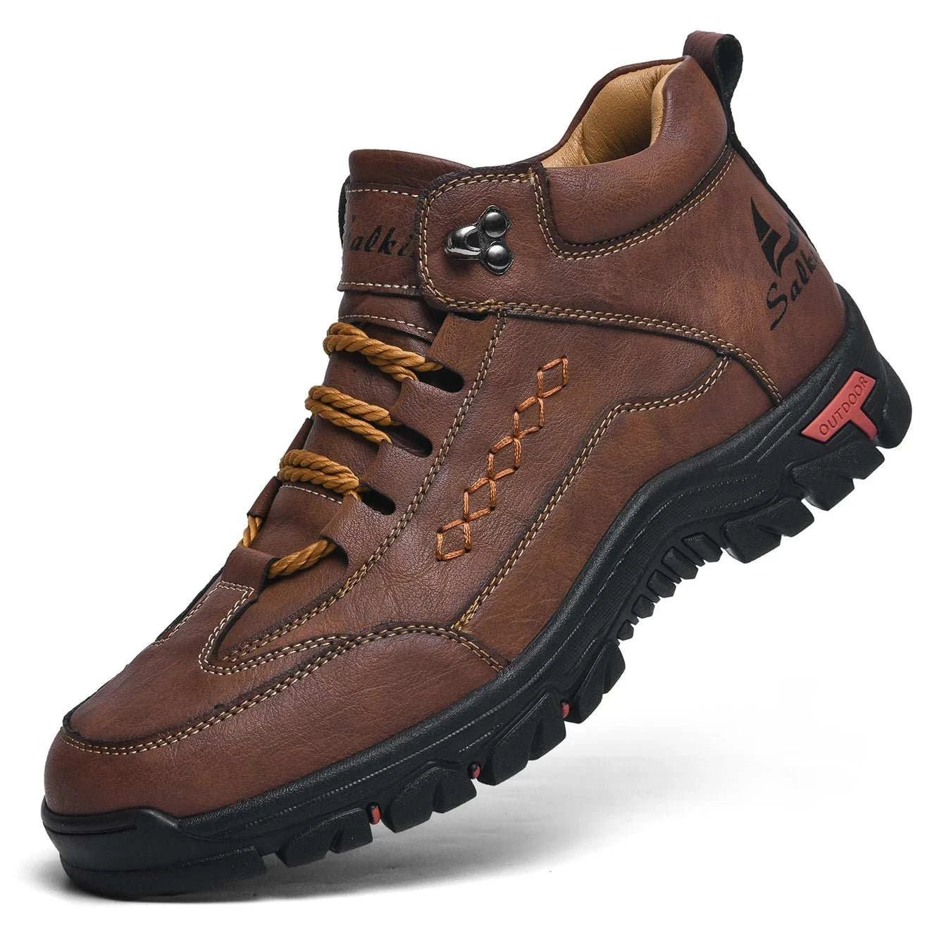 Men's leather outdoor boots lace-up ankle casual breathable shoes with split leather upper and rubber sole