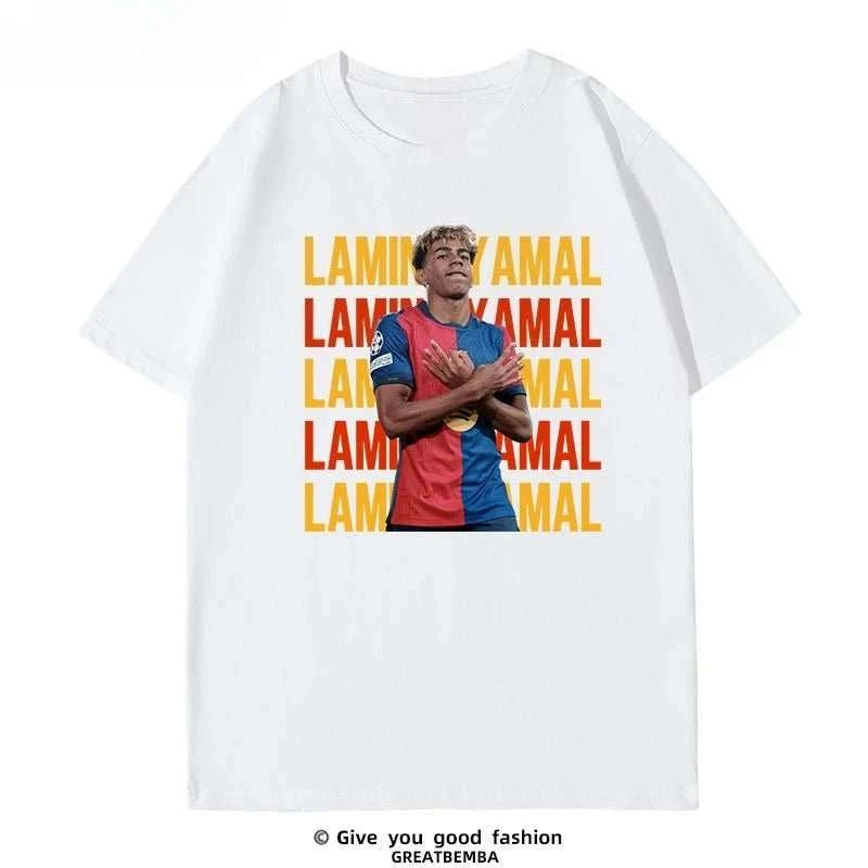 Men's Pure Cotton Football short sleeve tee with breathable cotton and bold Barcelona-inspired print