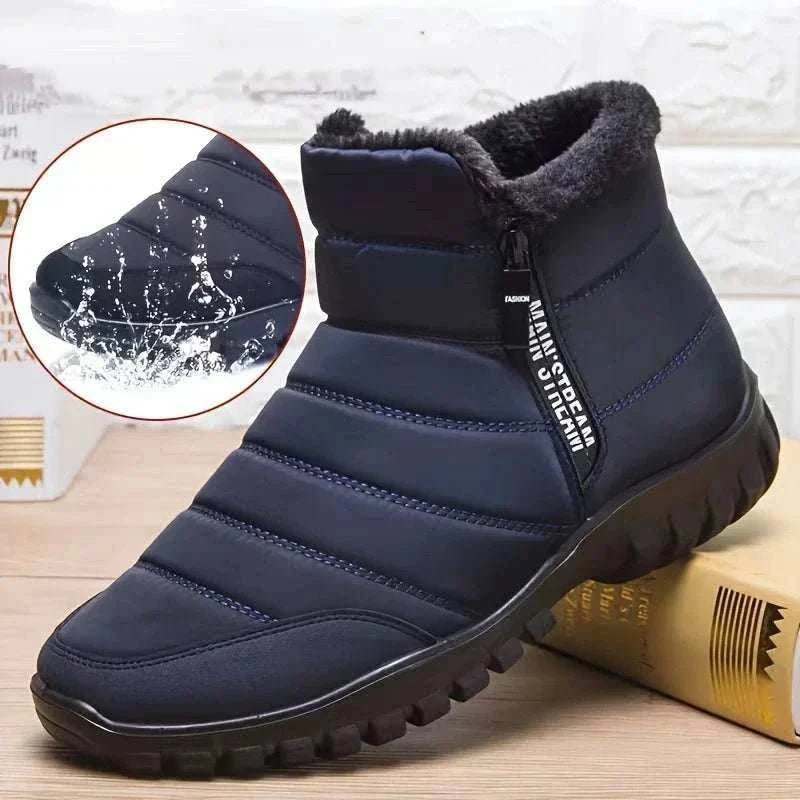 Men's warm cotton zipper waterproof ankle snow boots with wool lining and durable traction