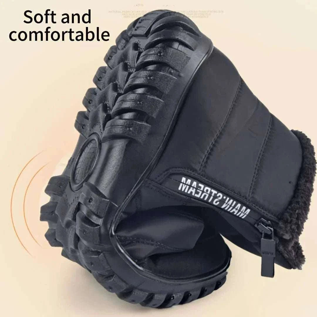 Men's warm cotton ankle snow boots with waterproof zipper and durable traction outsole