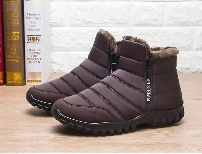Men's warm cotton zipper ankle boots with waterproof design and durable traction for winter