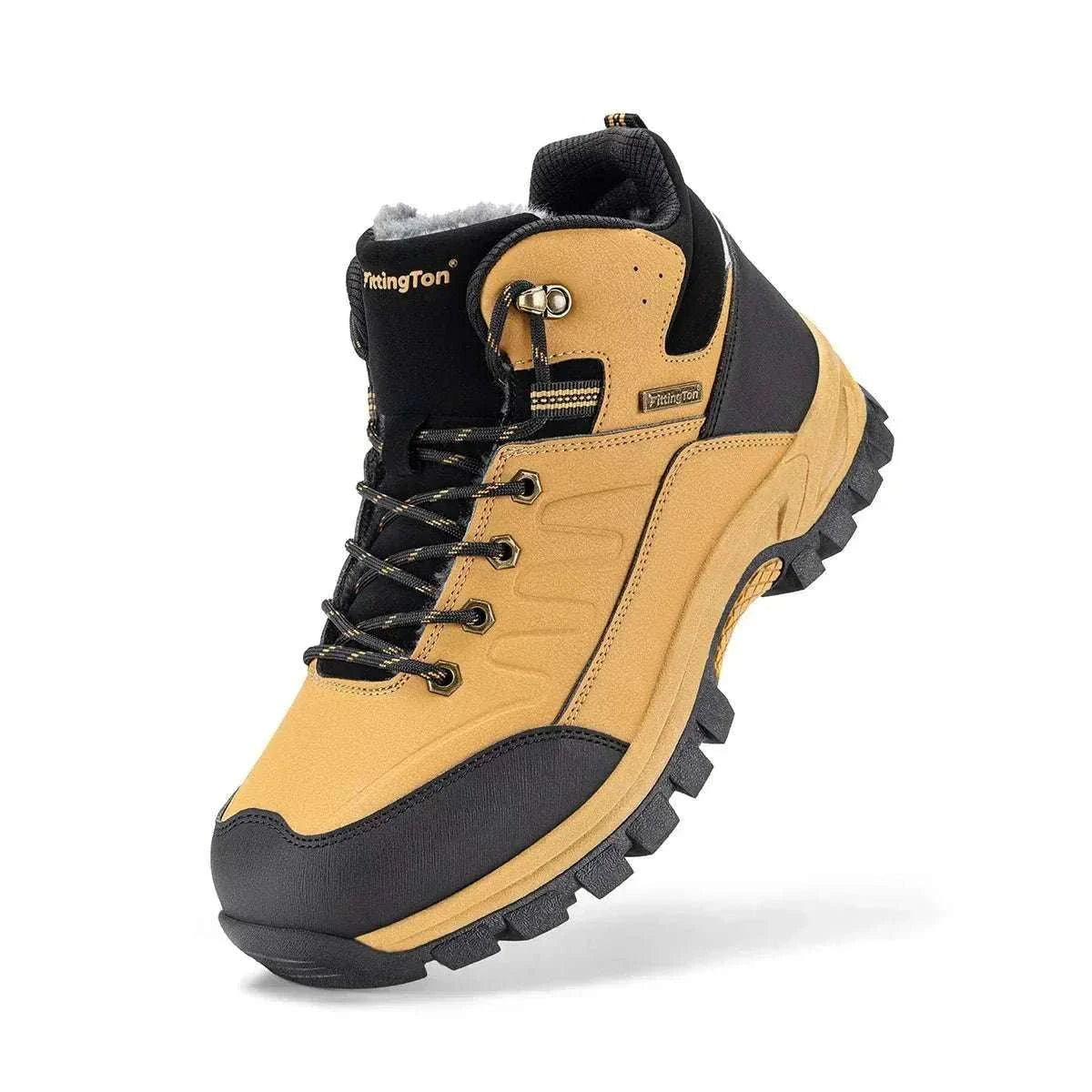 Men's wide snow boots with fur lining, anti-slip rubber outsole, lightweight design, and hook-and-loop closure for winter warmth and comfort