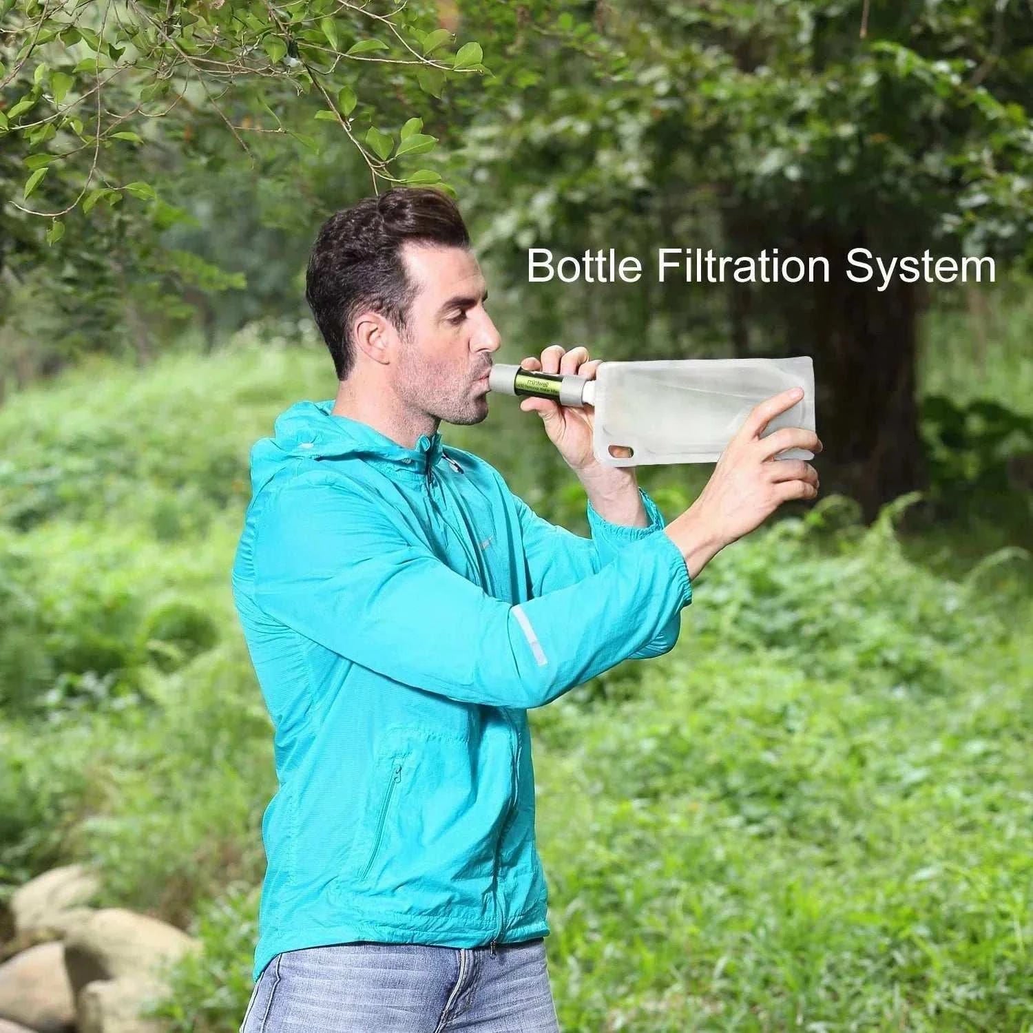 Miniwell L630 portable water filter for survival kits showing compact design and connectors