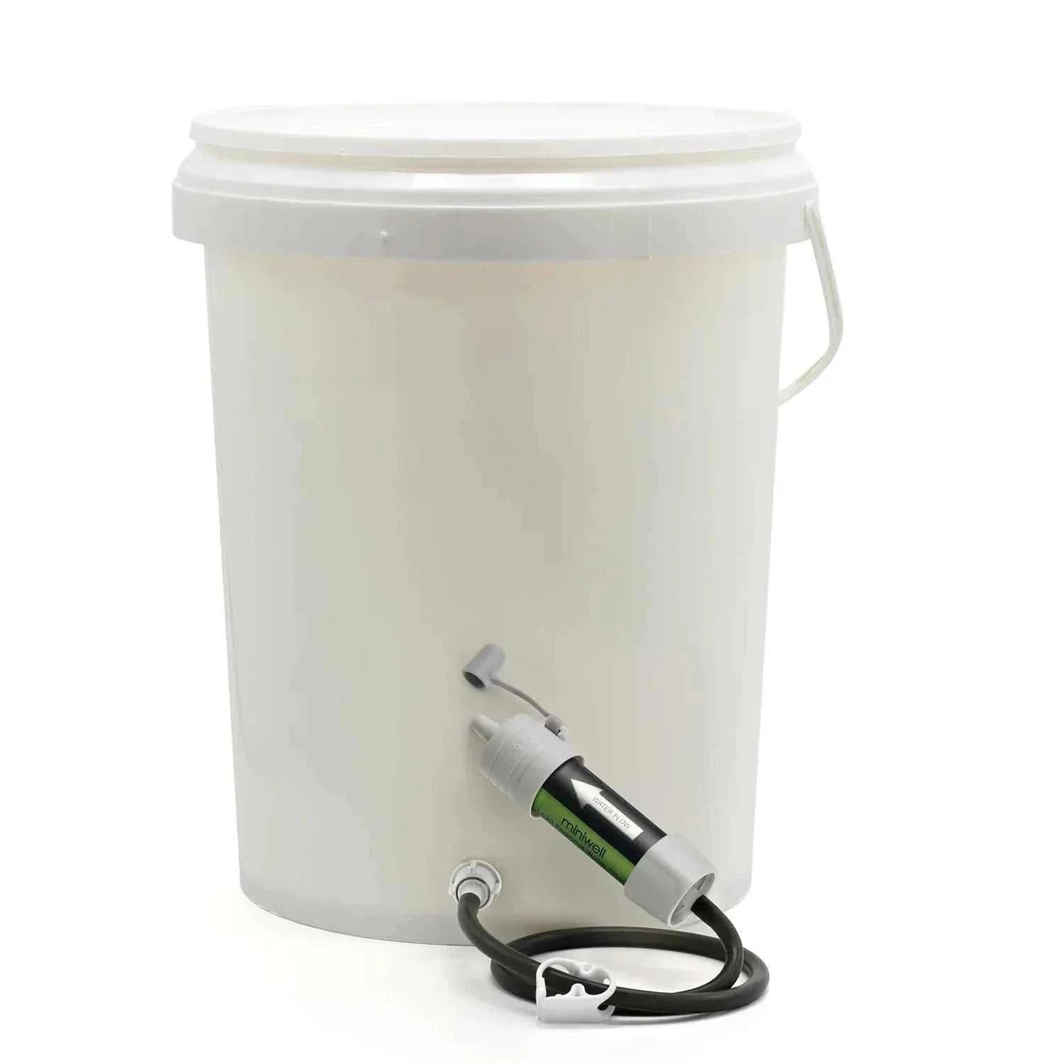 Miniwell L630 portable water filter showing compact design and attached to a water bottle for survival kits.