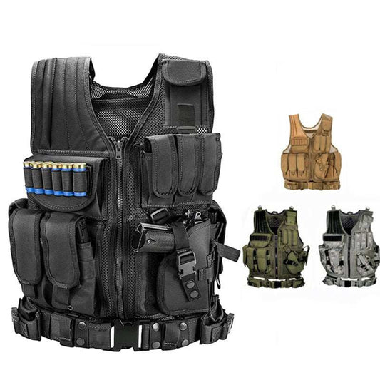 Molle Tactical Plate Carrier vest with modular pouches and adjustable straps for airsoft and CS training