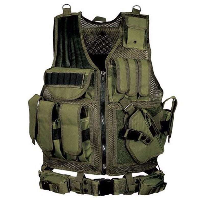 Molle Tactical Plate Carrier vest with multiple pouches and adjustable straps for airsoft and CS training