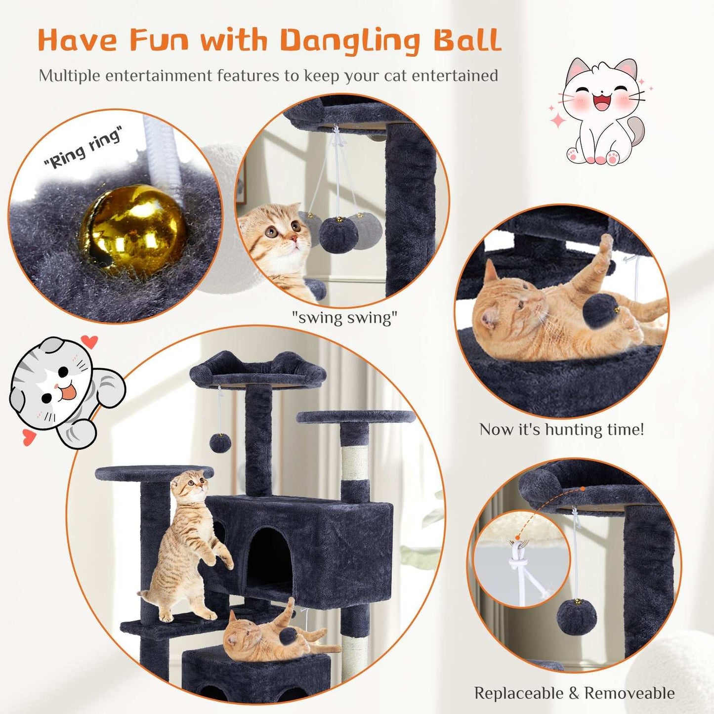 Multi Function Cat Treehouse climbing frame for indoor cats in beige with multiple perches and compact design