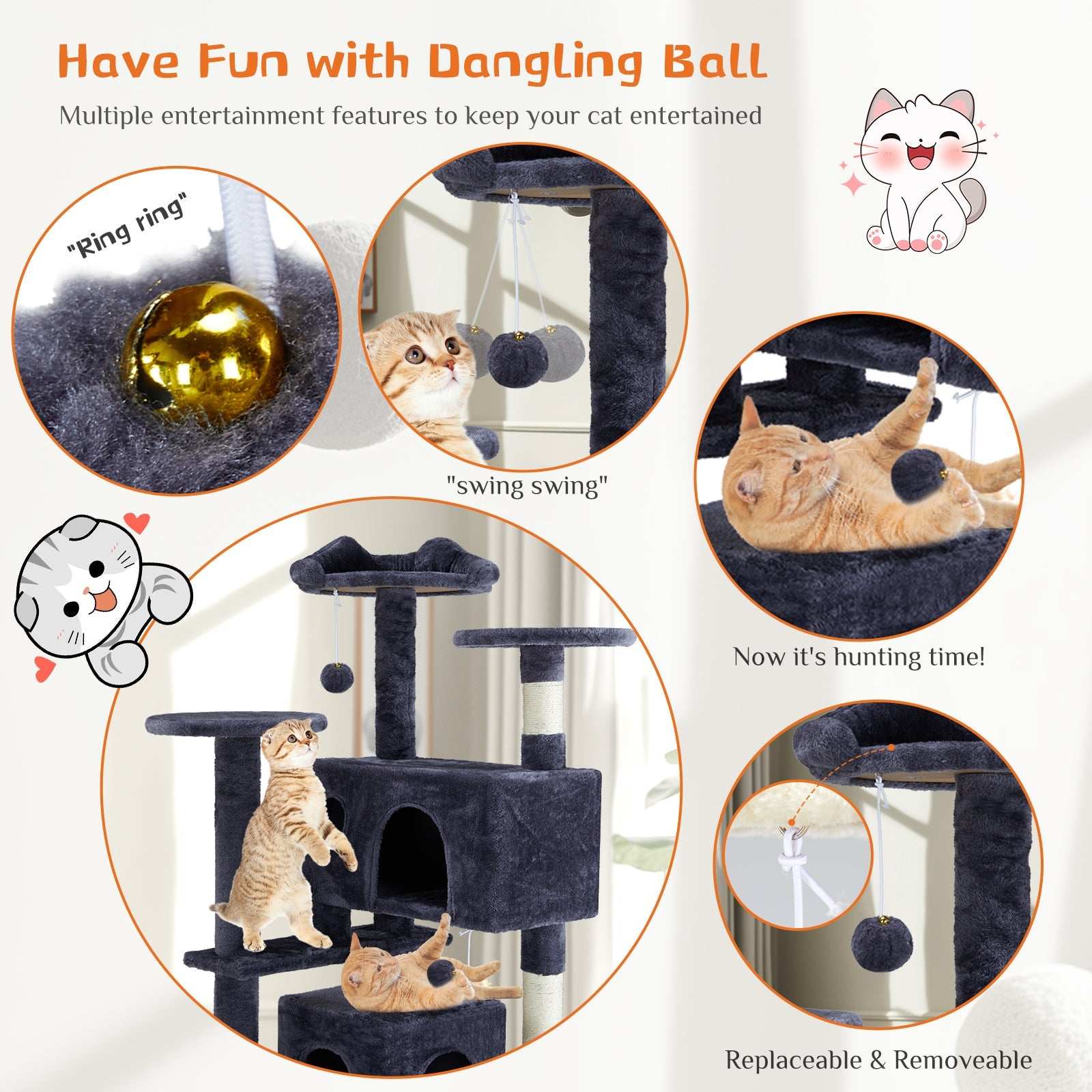 Multi Function Cat Treehouse climbing frame for indoor cats in beige with multiple perches and compact design