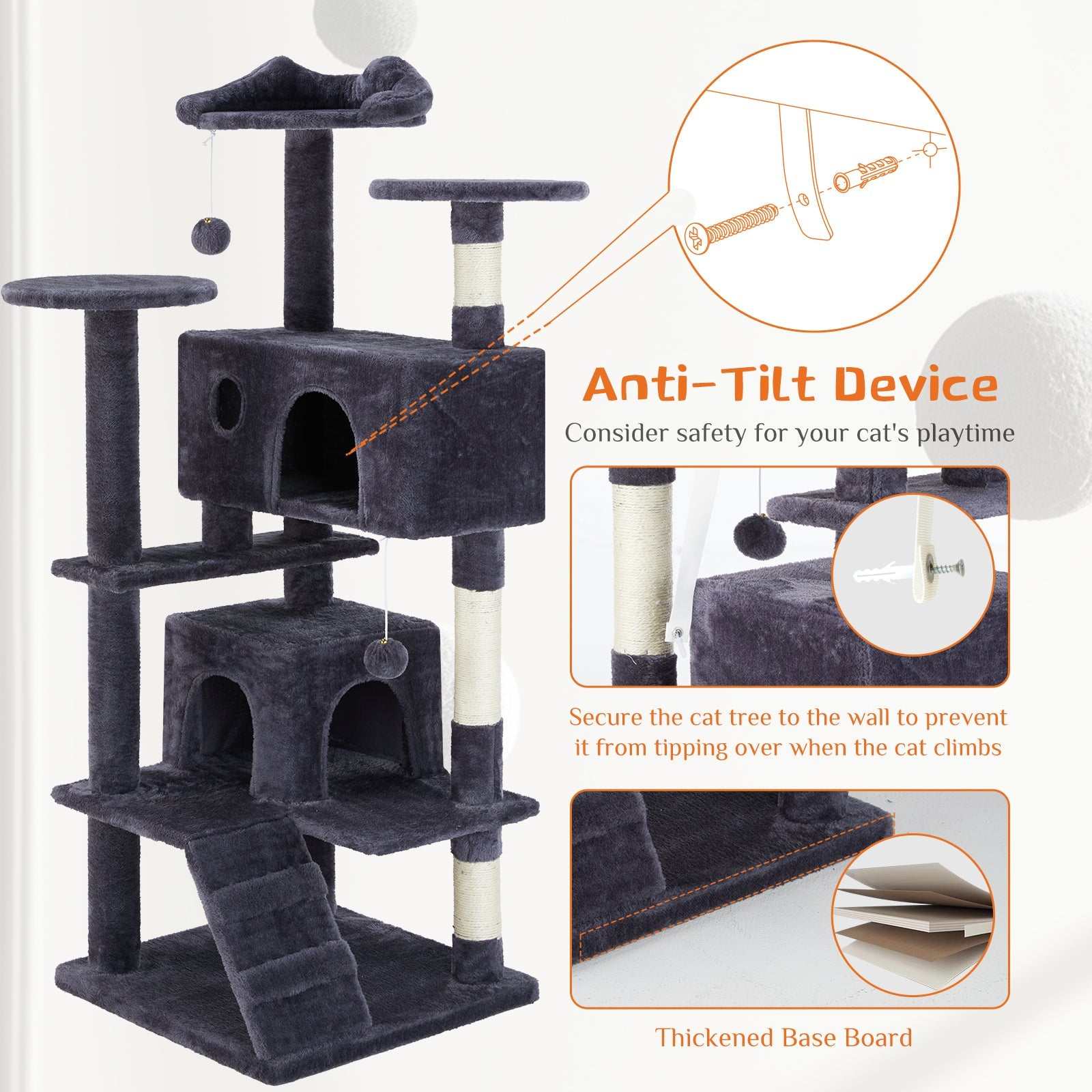 Multi Function Cat Treehouse climbing frame for indoor cats in beige with multiple vertical perches