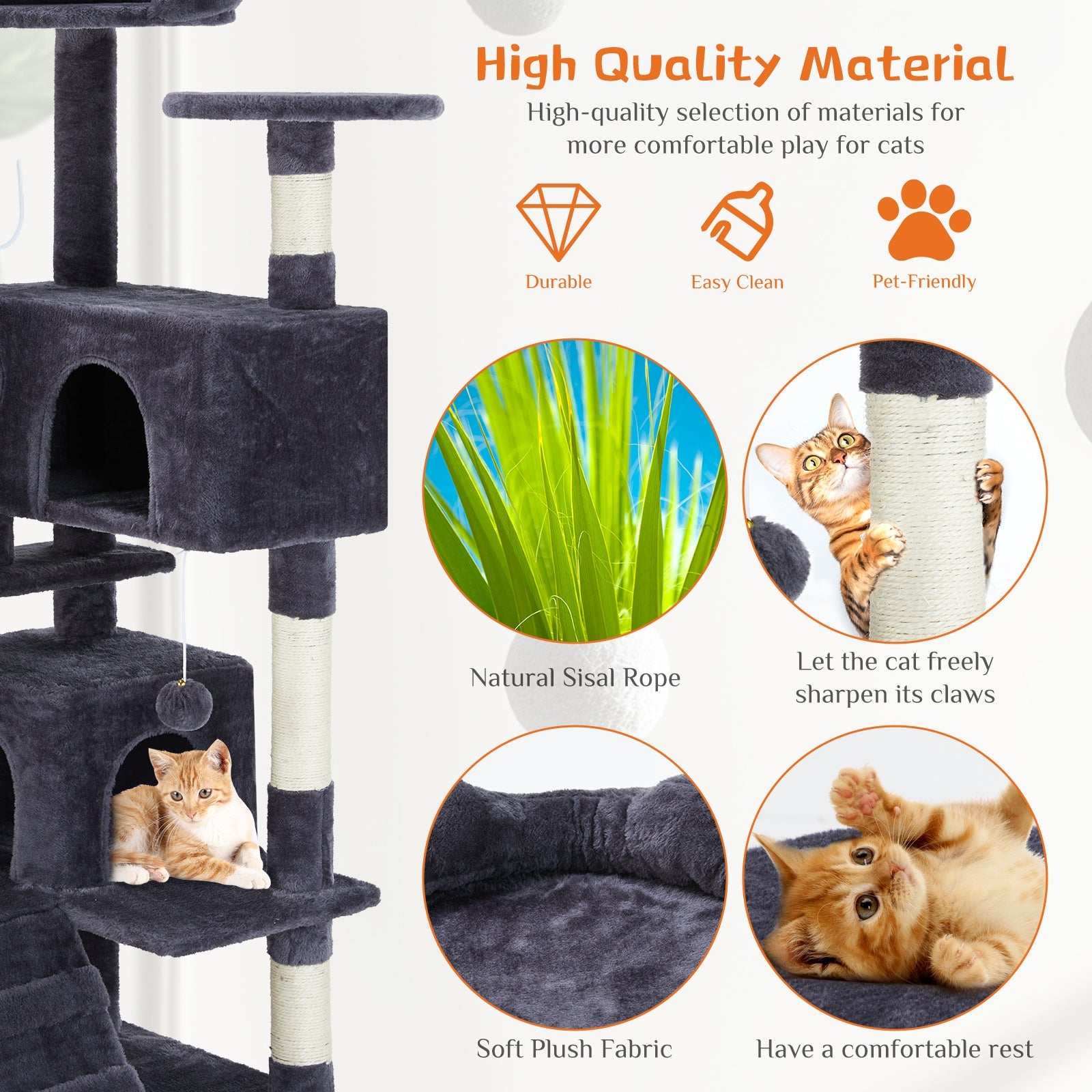 Multi Function Cat Treehouse indoor climbing frame for cats in beige and blue colors