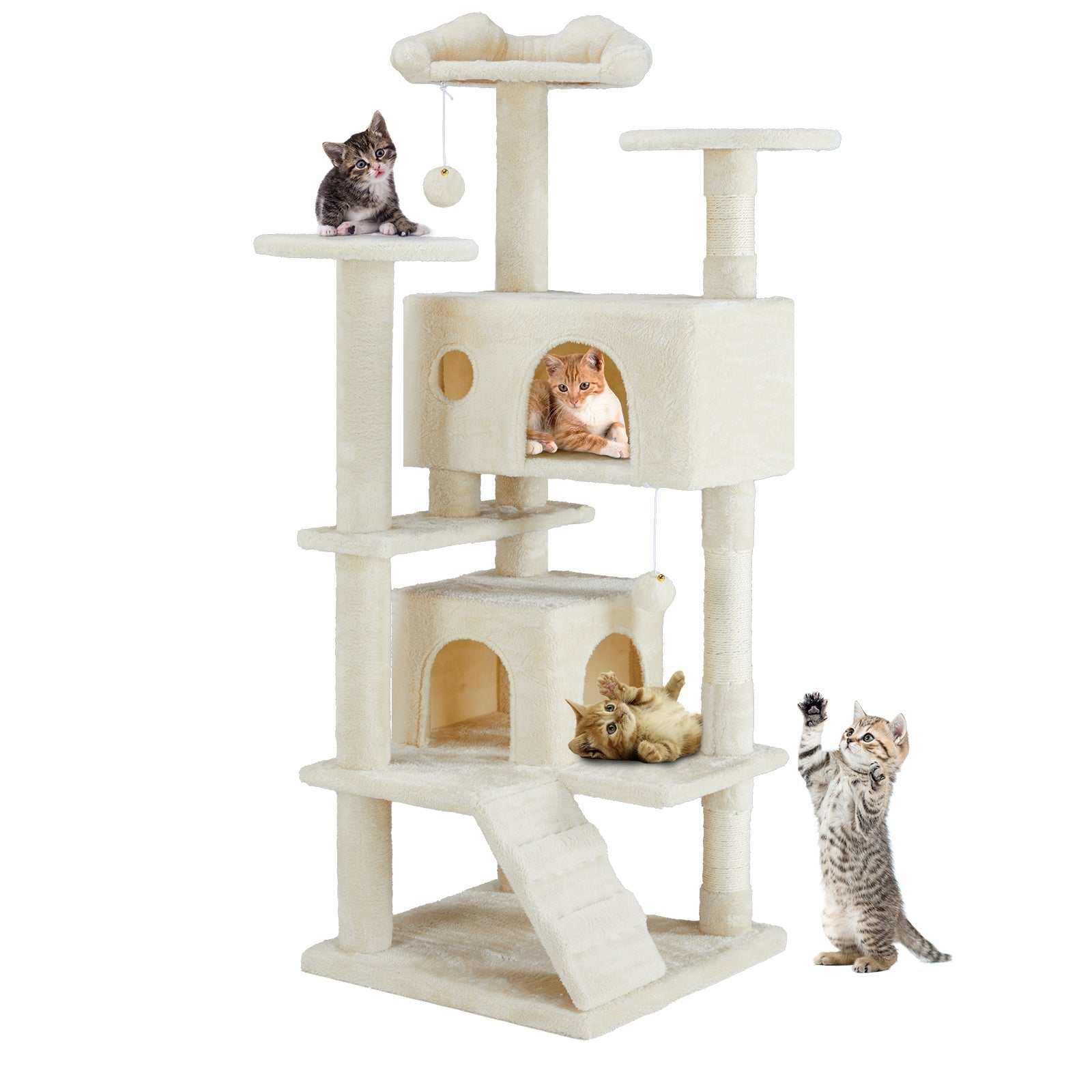 Multi Function Cat Treehouse Climbing Frame for indoor cats in beige with multiple perches and compact design