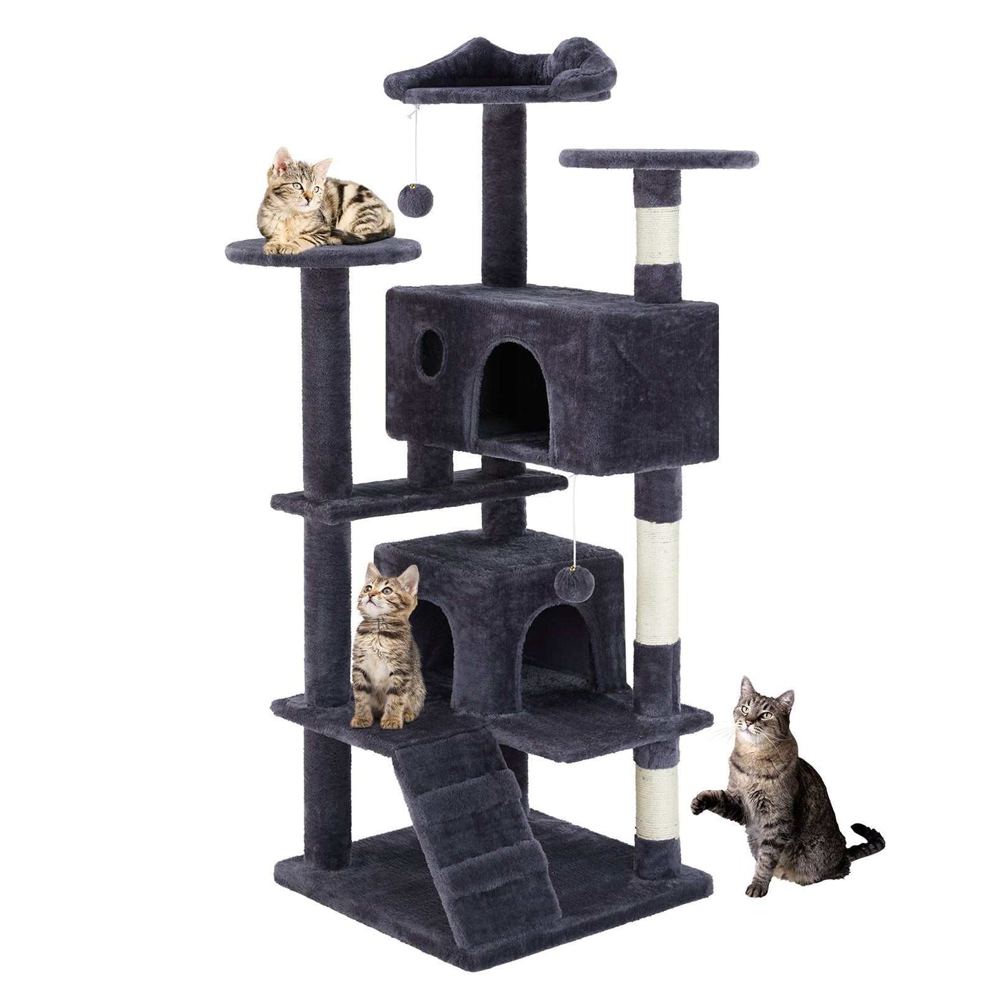 Multi Function Cat Treehouse climbing frame for indoor cats in beige with multiple perches and compact design