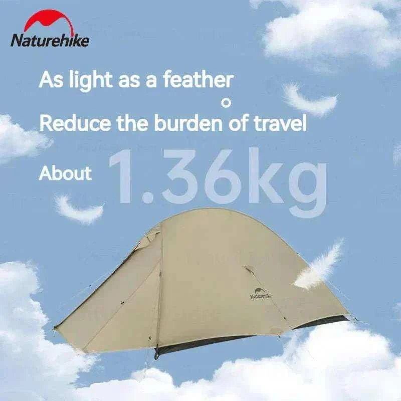 Ultralight 1-2 person trekking tent with dual doors, 20D nylon, all-season waterproof protection, and compact design