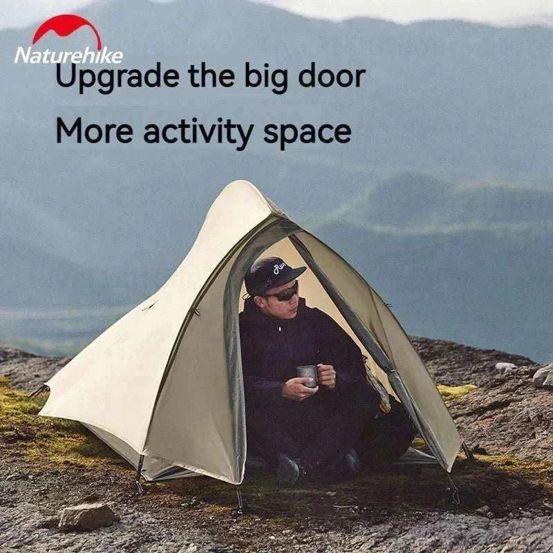 Ultralight 1-2 person trekking tent with dual doors, 20D nylon, all-season waterproof design, and compact portable size