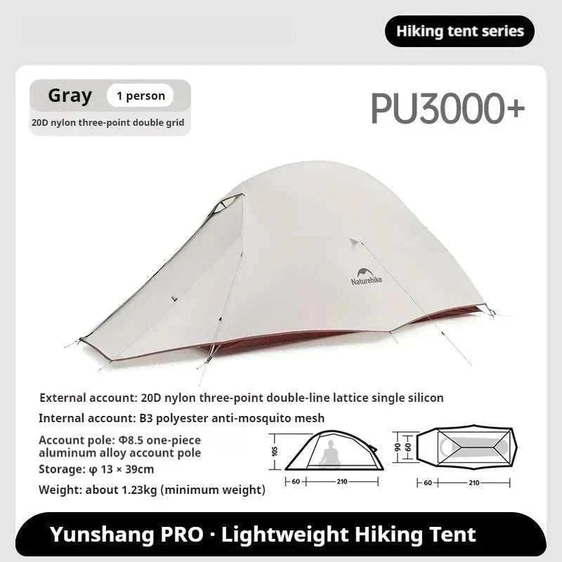 Ultralight 1-2 person trekking tent with dual doors and floor mat made of durable 20D nylon for all-season use