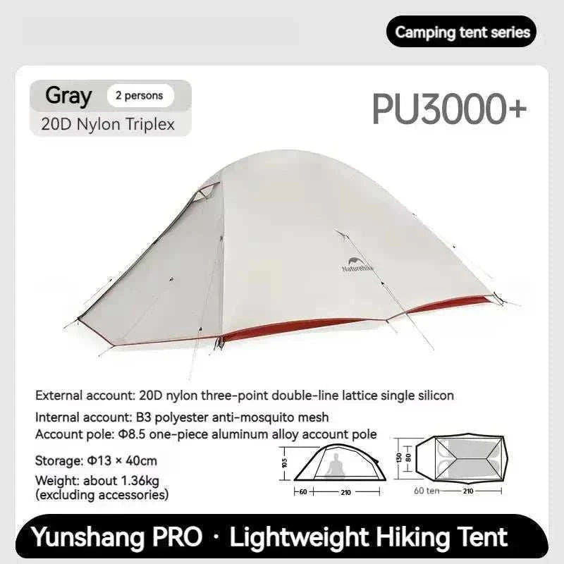 Ultralight 1-2 person trekking tent with 20D nylon, waterproof 3000mm, compact and durable design for outdoor camping