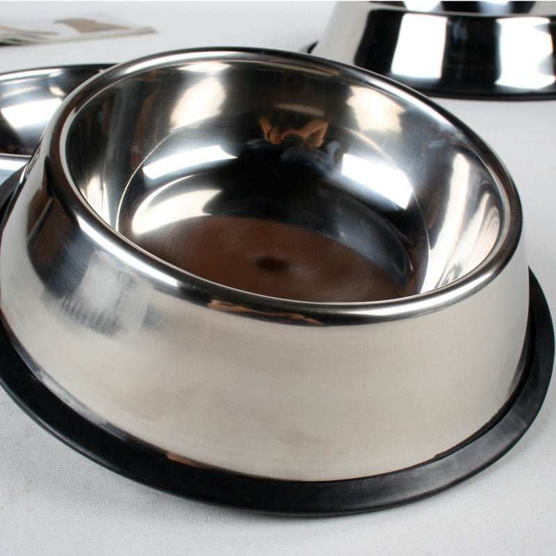 Non-slip stainless steel pet bowl with rubber base, suitable for food and water, multiple sizes for dogs and cats