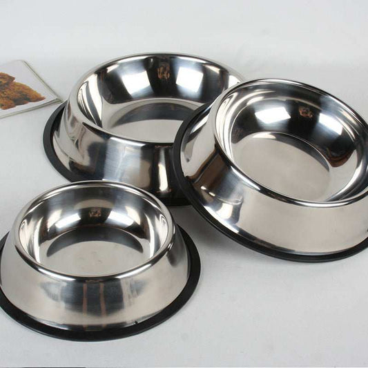 Non-slip stainless steel pet bowl with rubber base for food and water in multiple sizes