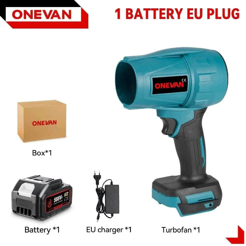 ONEVAN 2000W Brushless Turbo Cordless Leaf Blower with Makita-compatible battery and ergonomic design for powerful debris clearing