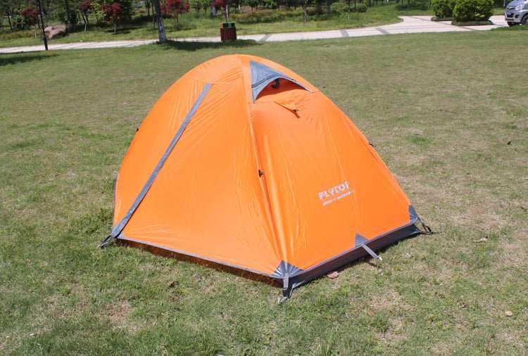 Ultra-light outdoor camping tent with rainproof Oxford cloth and double shelter design in snowy mountain setting