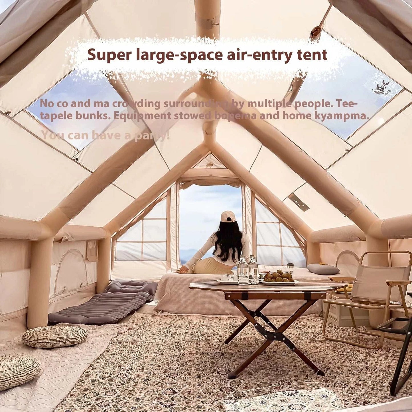 Inflatable family camping tent with quick setup and waterproof design for 5-8 campers outdoors