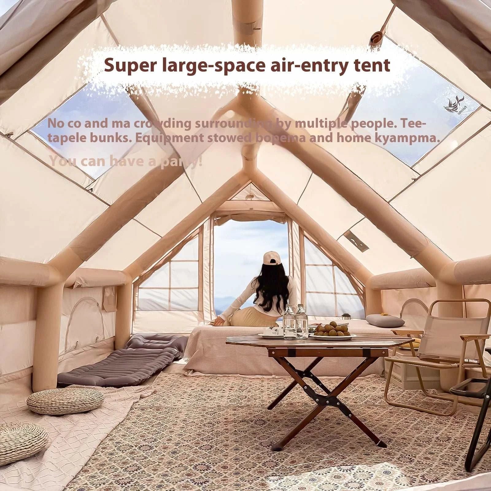 Inflatable family camping tent with quick setup and waterproof design for 5-8 campers outdoors