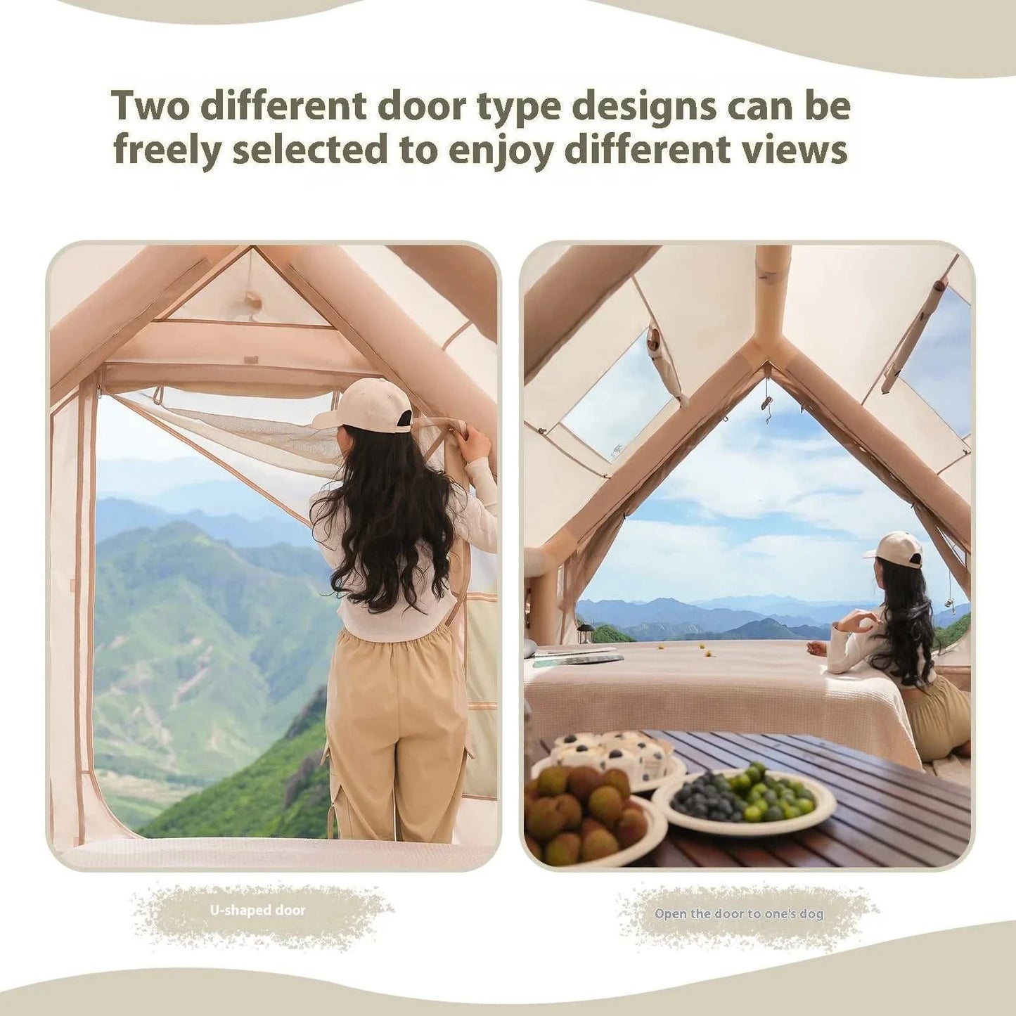 Inflatable family camping tent set up quickly outdoors with spacious interior and weatherproof design