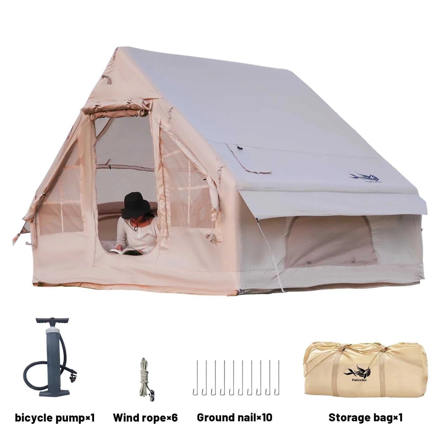 Inflatable family camping tent set up quickly outdoors with spacious interior and weatherproof design for 5-8 campers