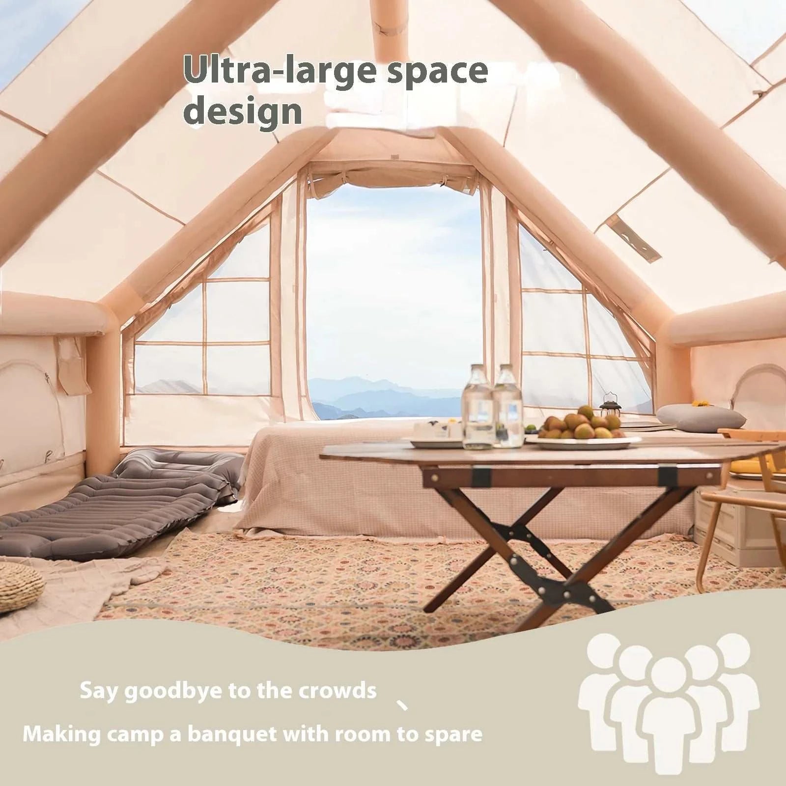 Inflatable family camping tent with quick setup and weatherproof design for 5-8 campers