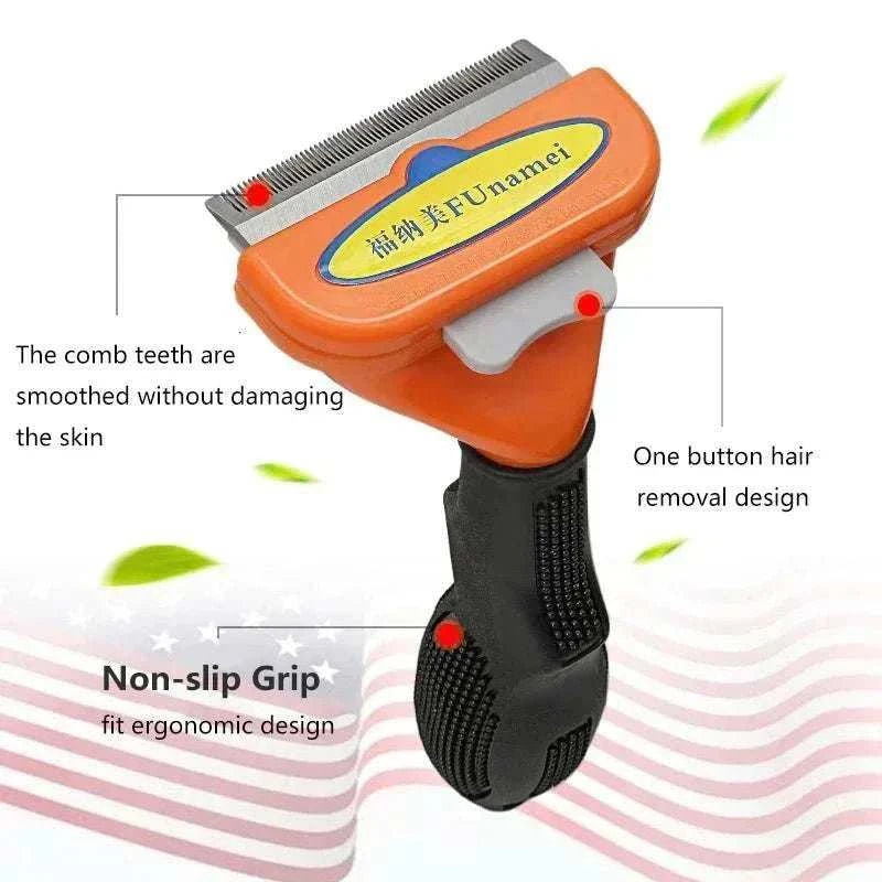 Pet Hair Removal Comb with dual heads for gentle grooming of cats and dogs, available in multiple sizes and travel-friendly packaging