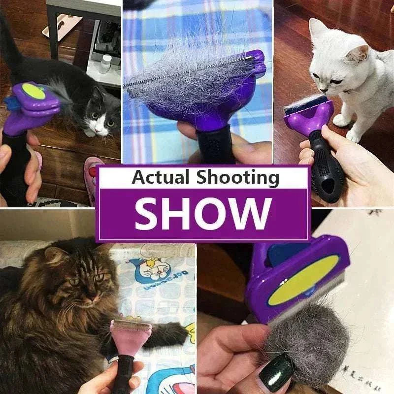 Pet Hair Removal Comb for cats and dogs with dual hair-length heads and ergonomic handle