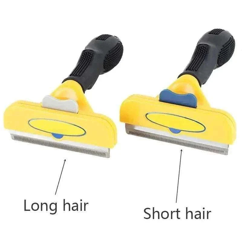 Pet Hair Removal Comb for cats and dogs with dual hair-length heads and ergonomic handle for gentle grooming and shedding control