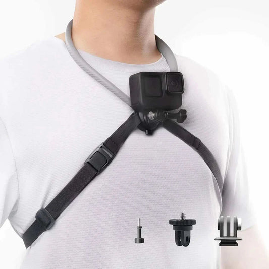 Neck and chest mount for action cameras with silicone coating and adjustable harness